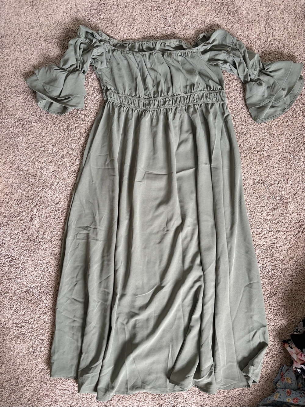 Maternity Sage Green Off-Shoulder Maxi Dress